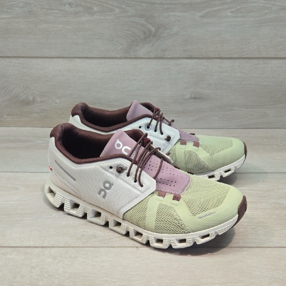 On Running Women's Cream and Purple Athletic Shoes